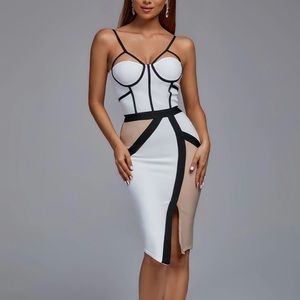Midi bandage dress with center slit. New with tags. Size small.